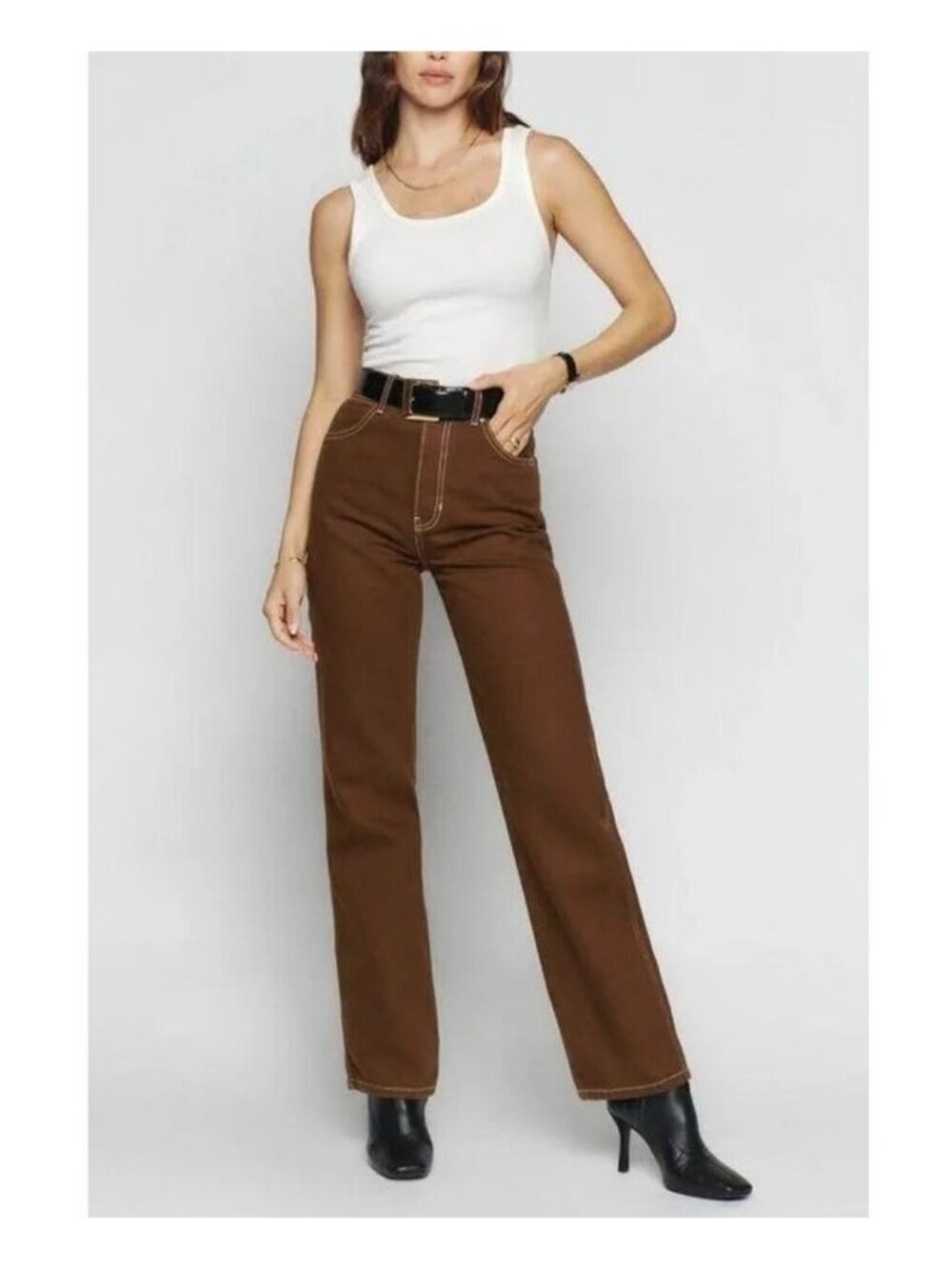 REFORMATION Cowboy High Rise Straight Jeans Size 23 Chocolate